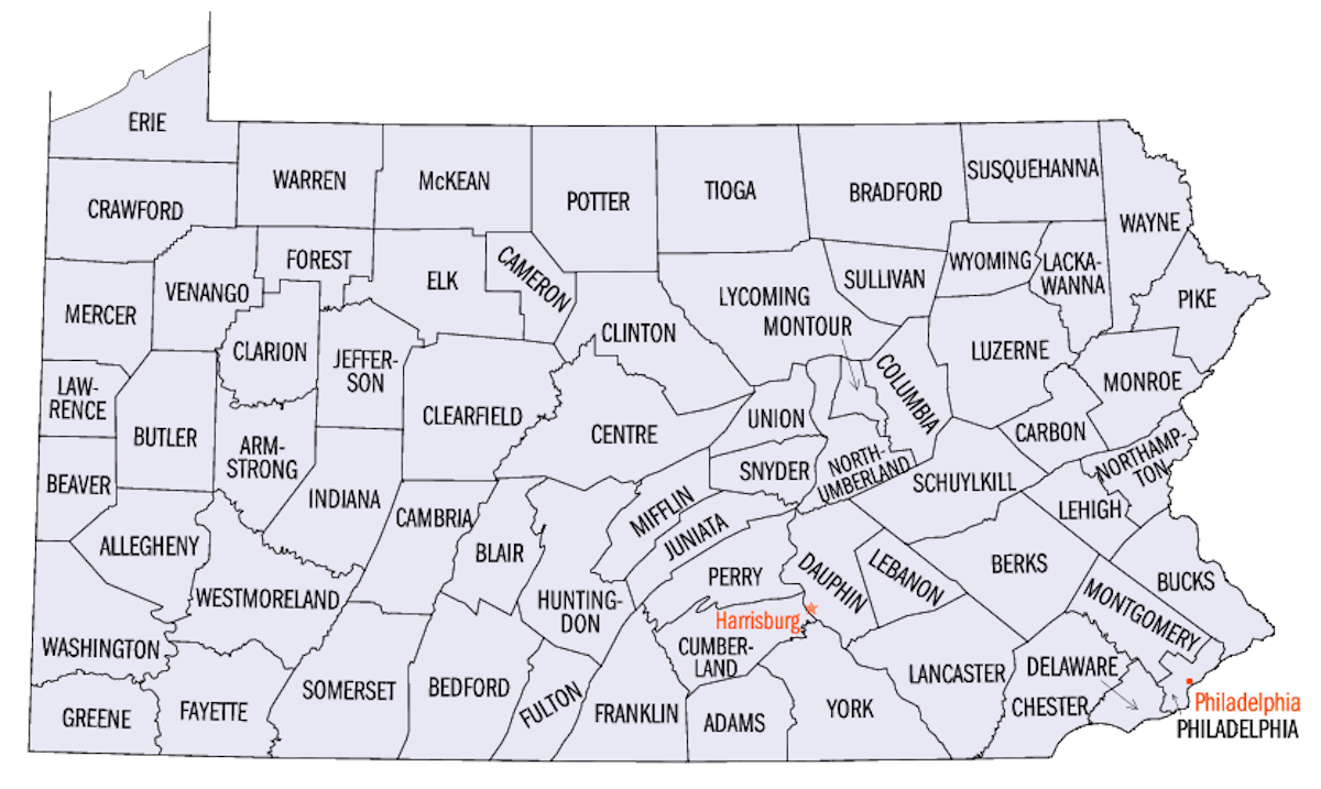 Pennsylvania Political Map By County