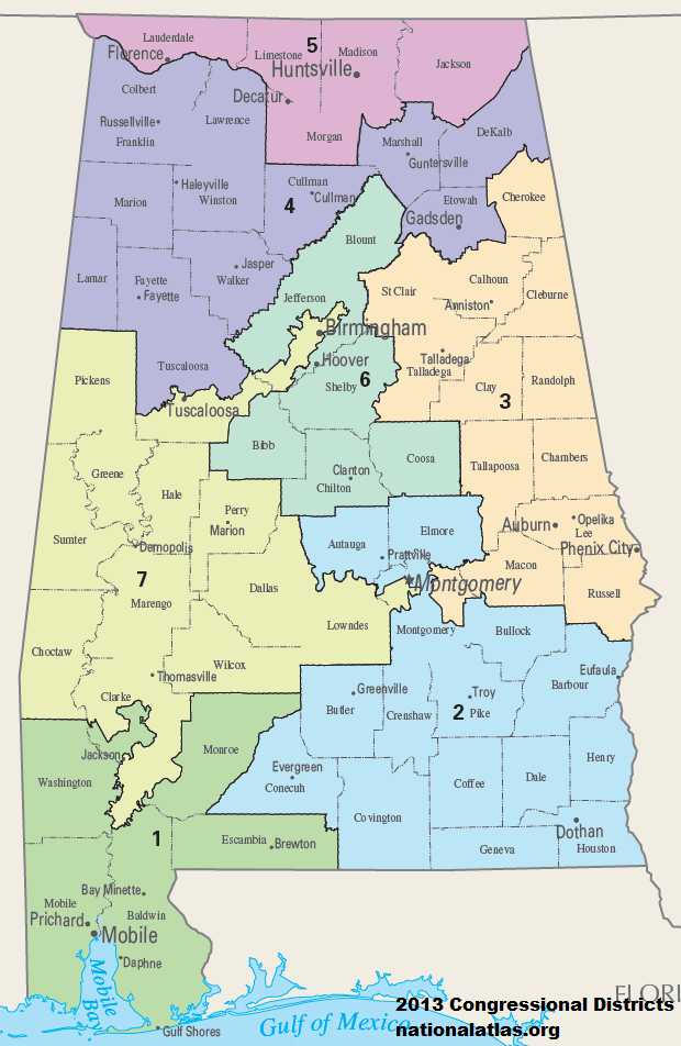 Alabama's old congressional districts, which were in place from 2012 to 2020.